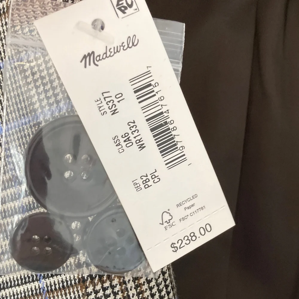 Madewell Italian Wool Fabric Houndstooth Plaid Blazer w/Contrast Felted Collar - Picture 3 of 16